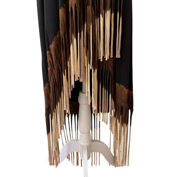 Western Black Brown Ombre Fringe High Low Jersey Skirt Strapless Dress Size XL - Picture 3 of 10